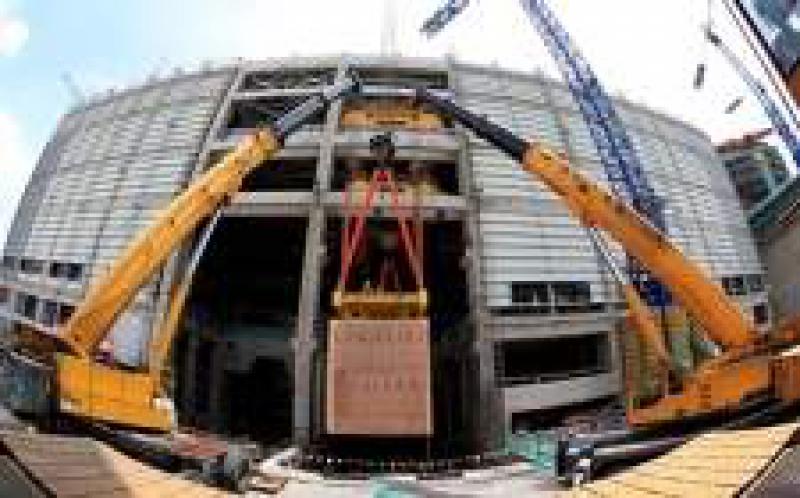 福清核電5號機(jī)組常規(guī)島凝汽器殼體模塊吊裝全部完成